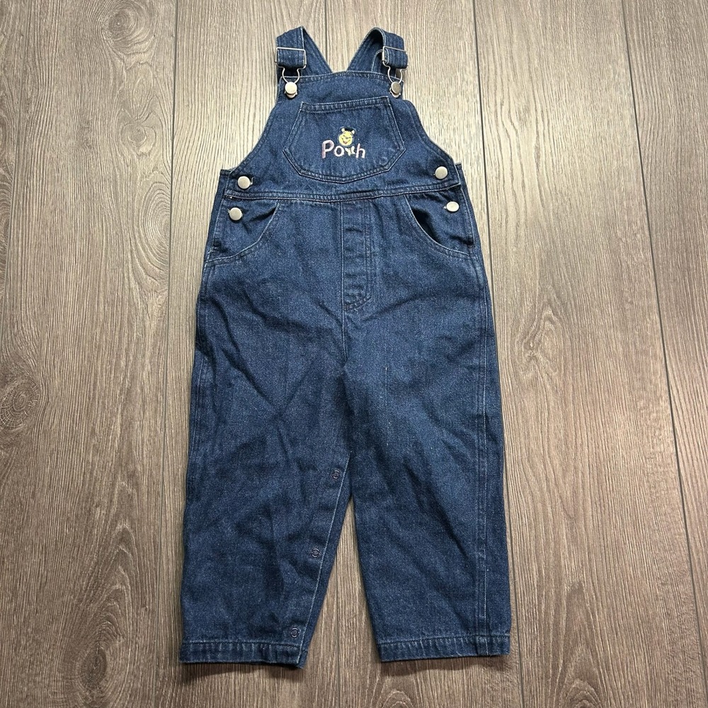 Vintage Disney Winnie the Pooh Denim Overalls Dark Wash Embroidered 24M